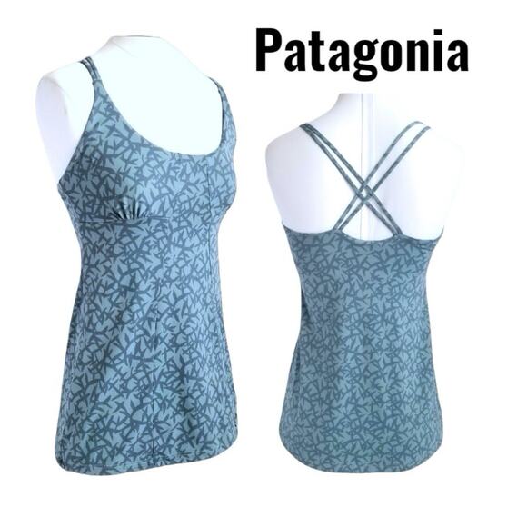 Patagonia Activewear Halter Top XS Blue Aqua Crisscross Drawstring Bottom - Picture 1 of 13